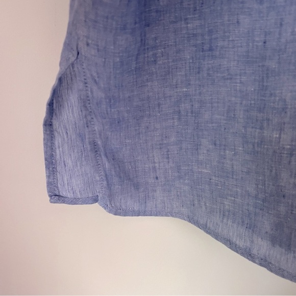 Tahari 100% Linen Blue Round Neck Button Up Shirt Contemporary Preppy Coastal 1X - Picture 10 of 14